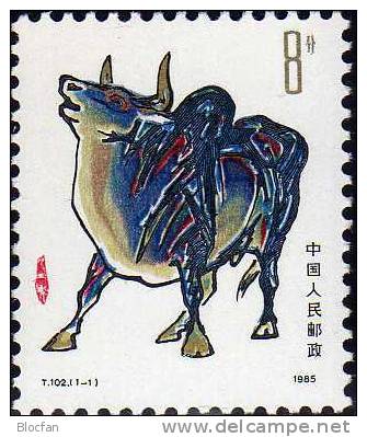 Jahr Des Ochsen 1985 Kalender In China 1988 ** 3€ Ochse Mit Chinesische Schriftzeichen Calender Ox Stamp Of Chine - Neufs