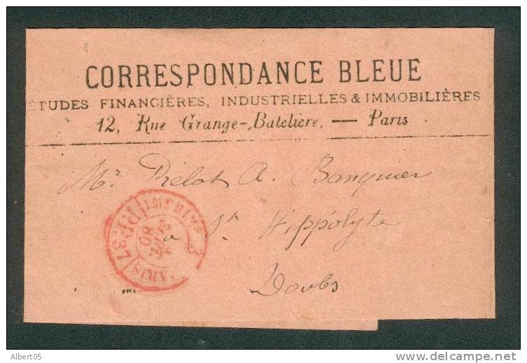 Bande Du Journal Correspondance Bleue Avec Timbre A Date "Imprimés 3 Paris  P.P. 37 " Rouge - 1877-1920: Période Semi Moderne