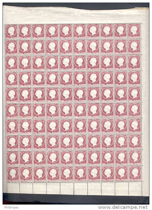 ICELAND, 50 Aur Frederic VIII - FULL SHEET OF 100 Stamps Never Hinged! - Unused Stamps