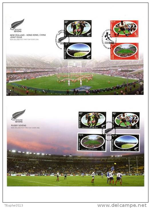 NOUVELLE ZELANDE. N°2063-6 + BF 185 + Hong-Kong Sur 3 Enveloppes De 2004 1er Jour (FDCs). Rugby Sevens. - Rugby