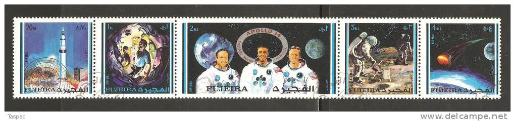 Fujeira 1971 Mi# 642-646 A - Strip Of 5, Block 48 A Used - Apollo 14 / Space - Fujeira