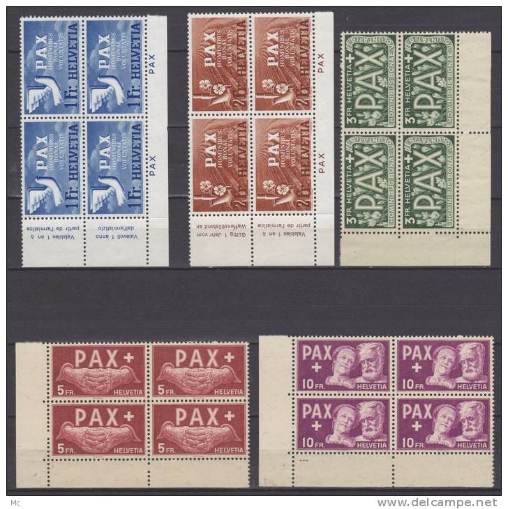 Suisse " Serie Pax " N° 405 / 417 Luxe ** En Blocs De 4 - Unused Stamps