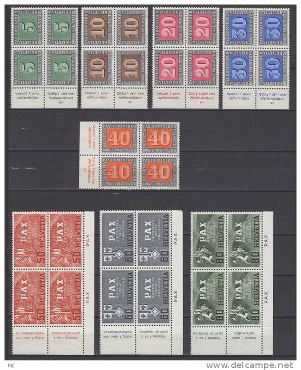 Suisse " Serie Pax " N° 405 / 417 Luxe ** En Blocs De 4 - Unused Stamps