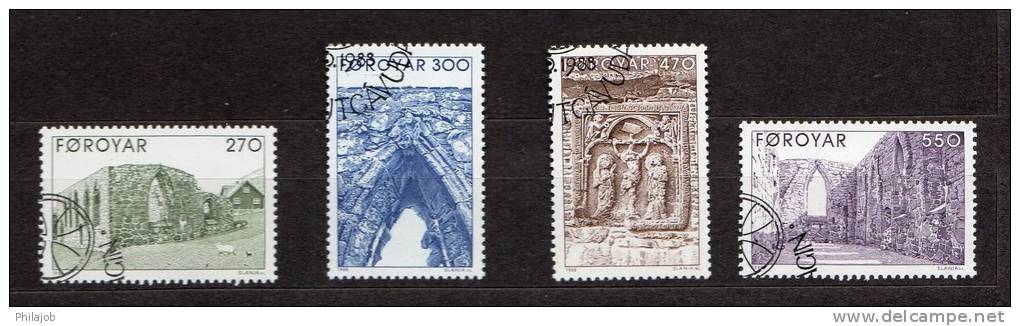 (Cote 14 €) FEROE 1988 N° YT 169 à 172 OBLITERES "  LA CATHEDRALE INACHEVEE DE KIRKJUBOUR ". Parfait état. - Faroe Islands