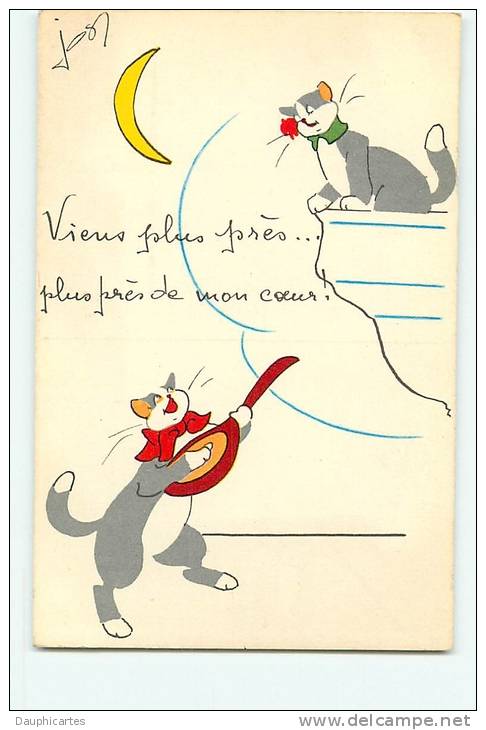 Illustrateur JOSY - 2 CPA - Le Mariage Des Chats Et La Sérénade à La Mandoline -  TBE - 3 Scans - Katten