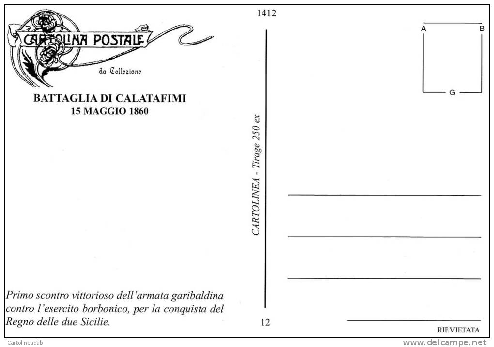 [DC1412] CARTOLINEA - LE BATTAGLIE: II GUERRA DI INDIPENDENZA - LA BATTAGLIA DI CALATAFIMI - 15/05/1860 (12) - Storia