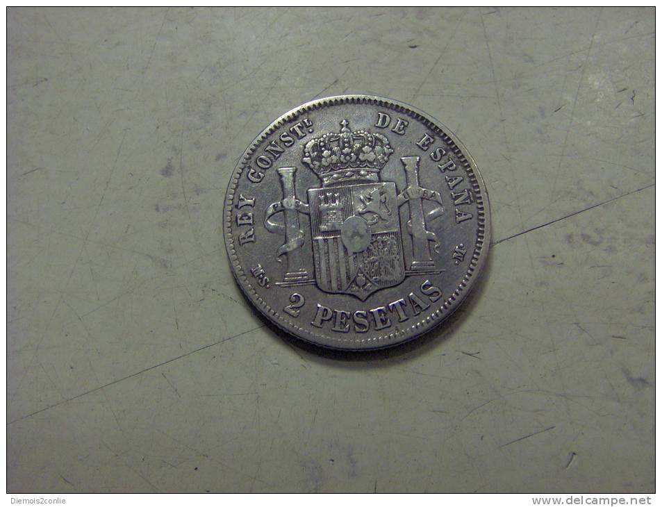 Piece Monnaie ESPAGNE Argent 2 Pesetas 1882 (13/14) - Collections