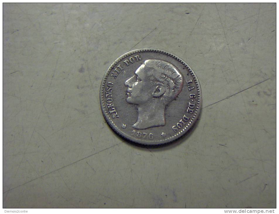 Rare Piece Monnaie ESPAGNE Argent 1 Peseta 1876 (11/12) - Verzamelingen