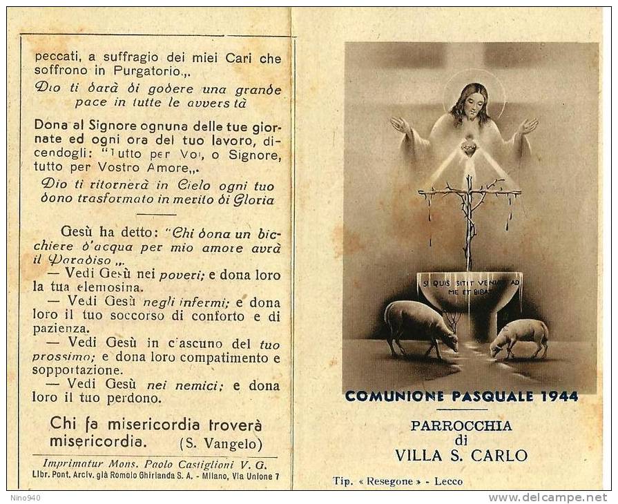 1944: COMUNIONE PASQUALE - VILLA S. CARLO - PARROCCHIALE - Mm. 68X108 - A - Religione & Esoterismo