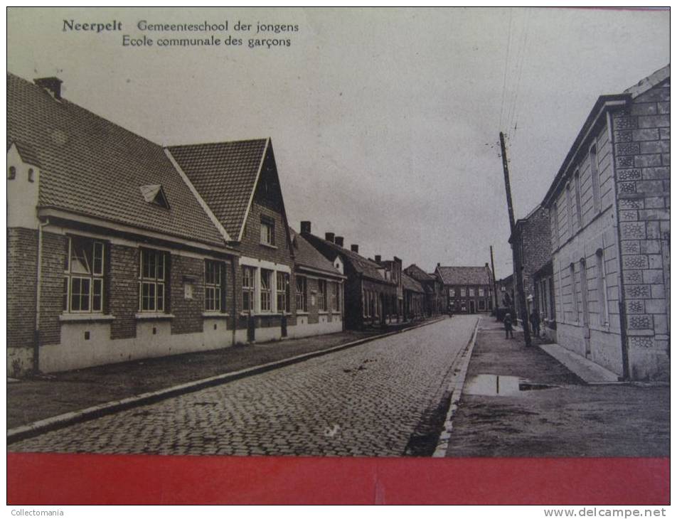 4 postk. NEERPELT :     KANAALSTR.,       Gemeenteschool,       WEG op Overpelt,      Hotel du LION