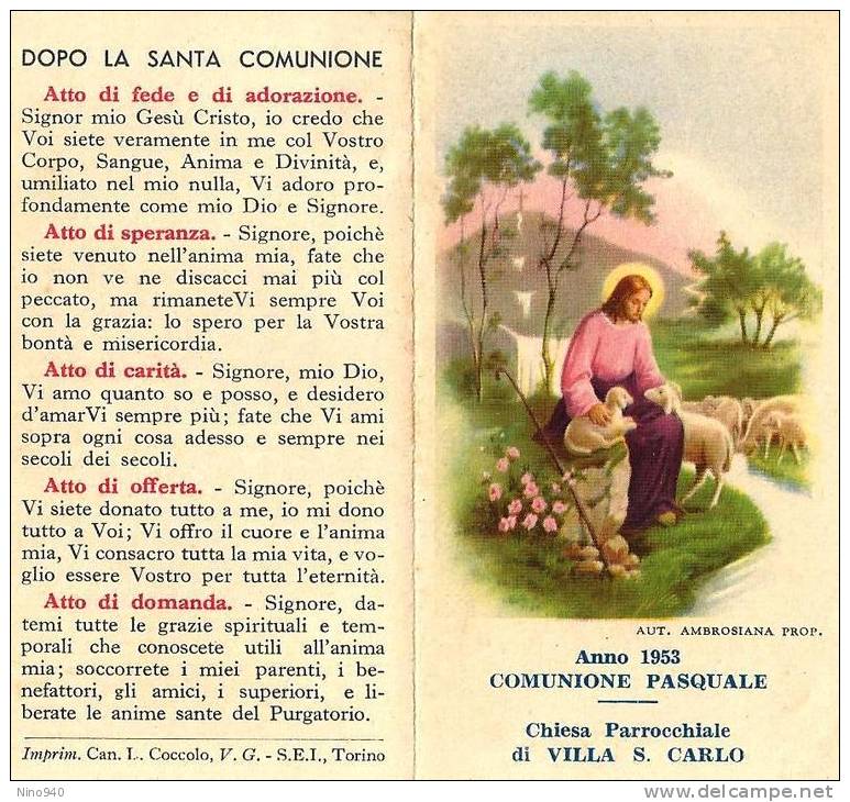 1953: COMUNIONE PASQUALE - VILLA SAN CARLO - PARROCCHIALE - Mm. 5X110 - A - Religione & Esoterismo