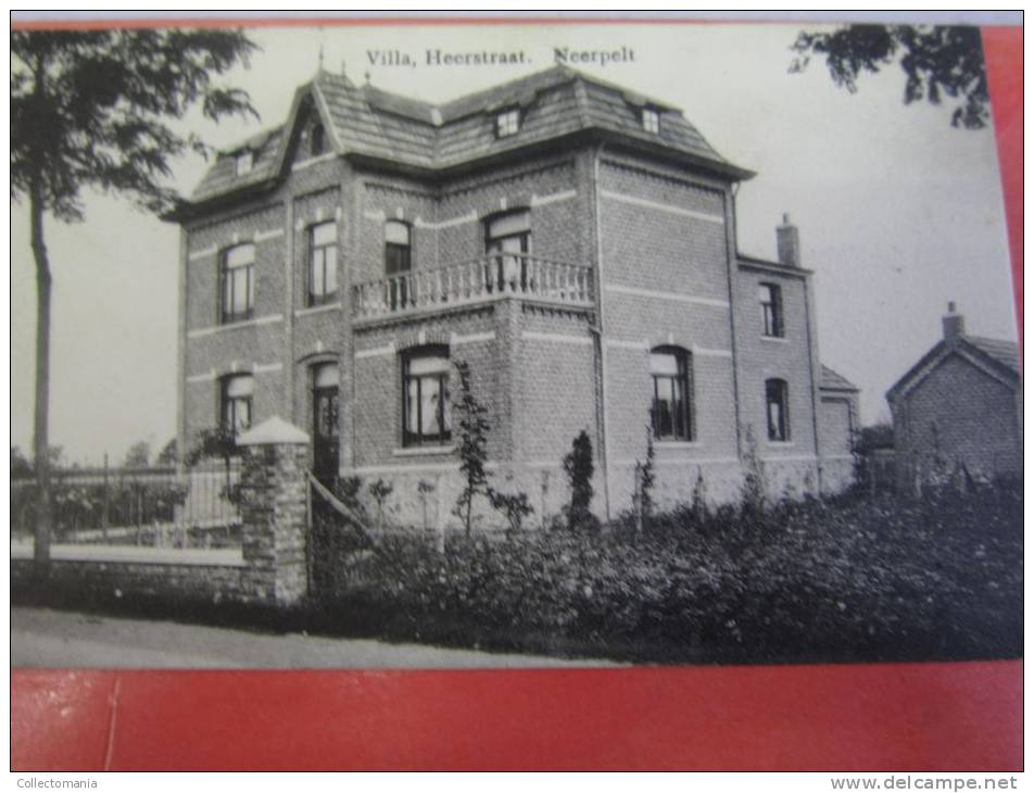 6 postk. NEERPELT :  KANAAL,     VILLA   ,   DORP,        VILLA SCHULTE,   HOTEL BIERKENS,     VILLA HEERSTR.