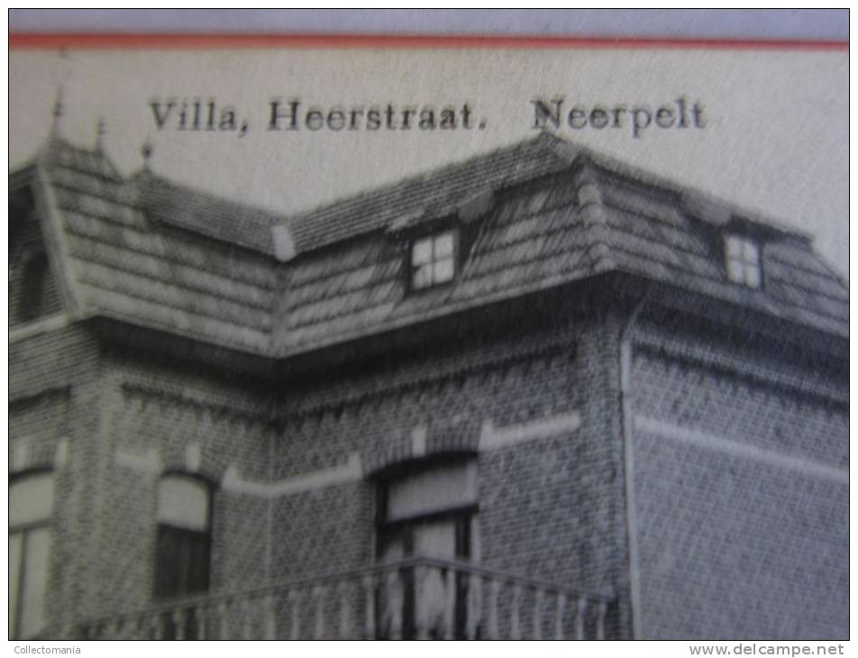 6 postk. NEERPELT :  KANAAL,     VILLA   ,   DORP,        VILLA SCHULTE,   HOTEL BIERKENS,     VILLA HEERSTR.