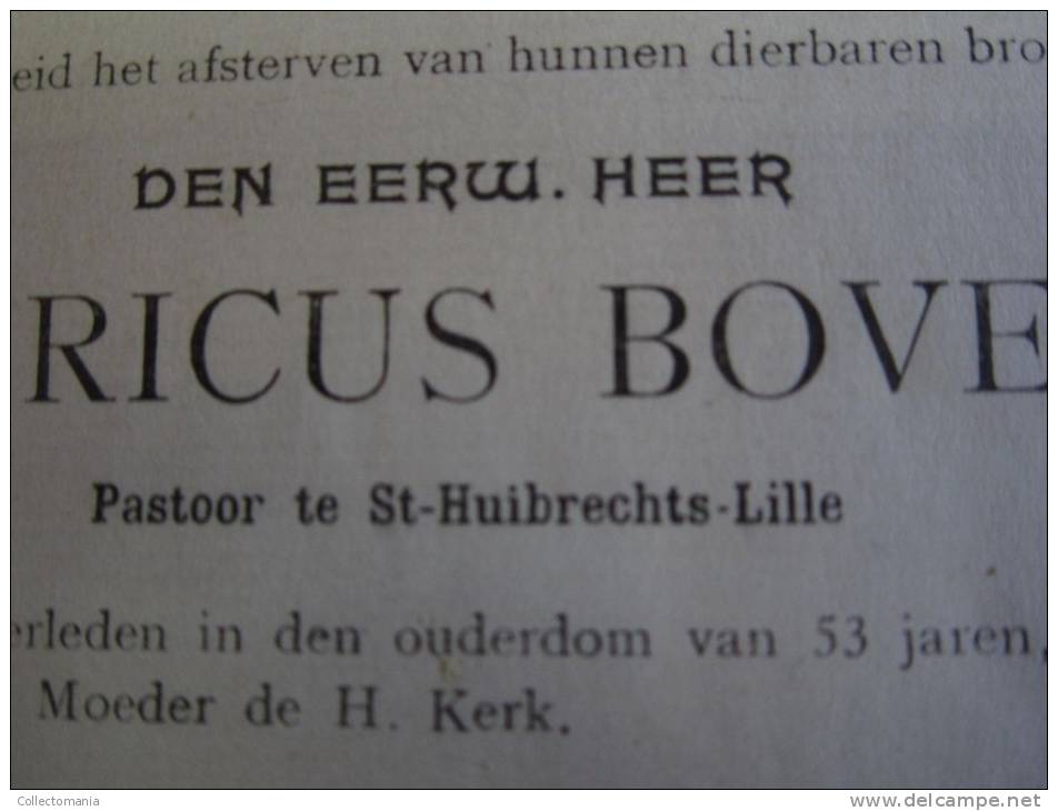 ST. HUIBRECHTS-LILLE LINDELO, 1 DOODSBRIEF H.BOVENS   PASTOOR ST. HUIBRECHTS- LILLE ,oorlogsrelaas 1940 April DE KONINCK - Neerpelt