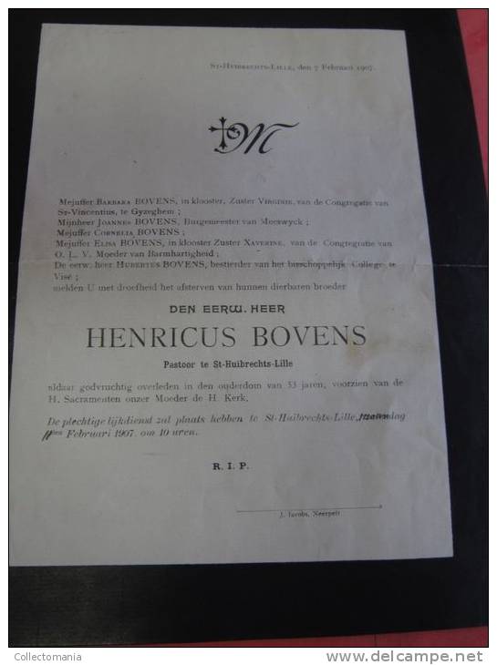 ST. HUIBRECHTS-LILLE LINDELO, 1 DOODSBRIEF H.BOVENS   PASTOOR ST. HUIBRECHTS- LILLE ,oorlogsrelaas 1940 April DE KONINCK - Neerpelt