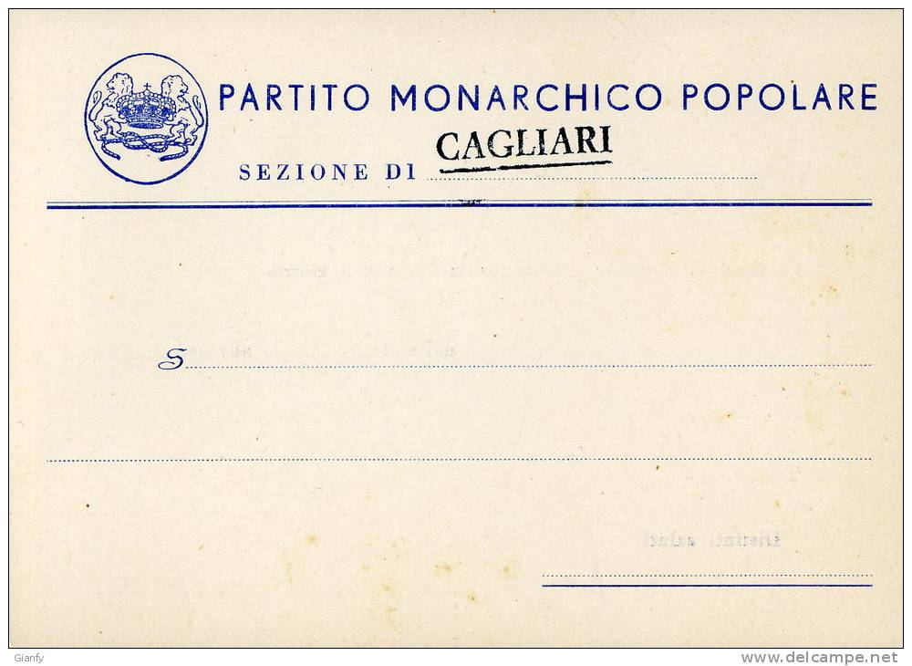 POLITICA PARTITO MONARCHICO POPOLARE CAGLIARI SARDEGNA 1955 RARA - Political Parties & Elections