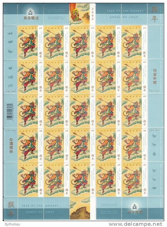 Canada MNH Scott #2015 Complete Sheet 49c Confrontation With Jade Emperor - Chinese New Year - Year Of The Monkey - Feuilles Complètes Et Multiples
