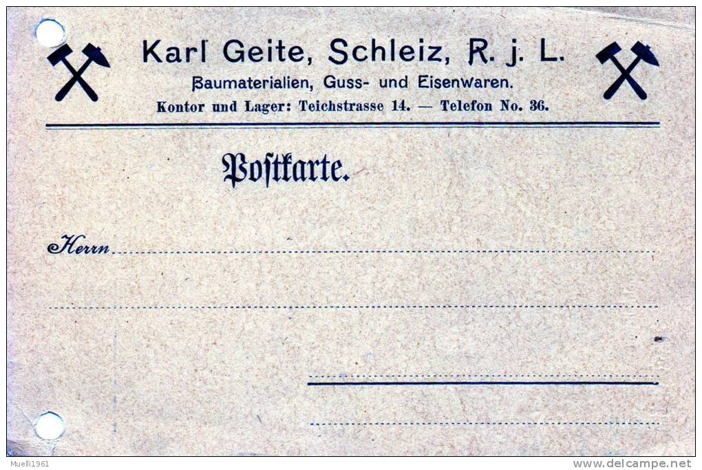 Postkarte, Karl Geite, Schleiz, - Sonstige & Ohne Zuordnung