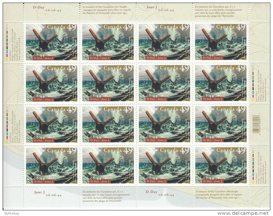 Canada MNH Scott #2043 Complete Sheet Of 16 49c Juno Beach, Normandy - 60th Anniversary D-Day - Full Sheets & Multiples