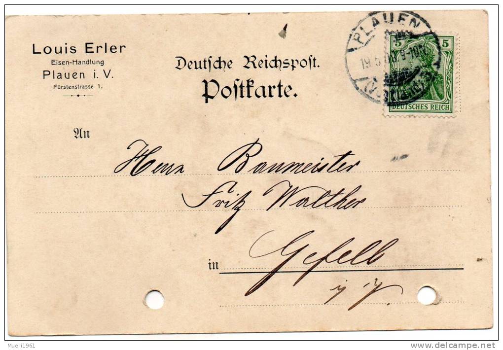 Postkarte, Louis Erler, Plauen Im Vogtland, 1909 - Sonstige & Ohne Zuordnung