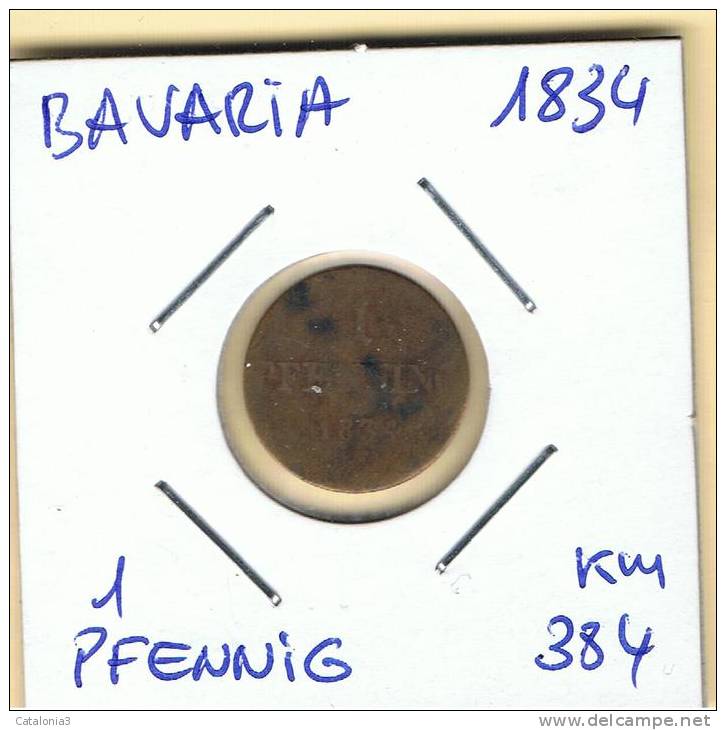 ALEMANIA - GERMANY - BAVARIA  1 Pfennig 1834  KM384 - Otros & Sin Clasificación