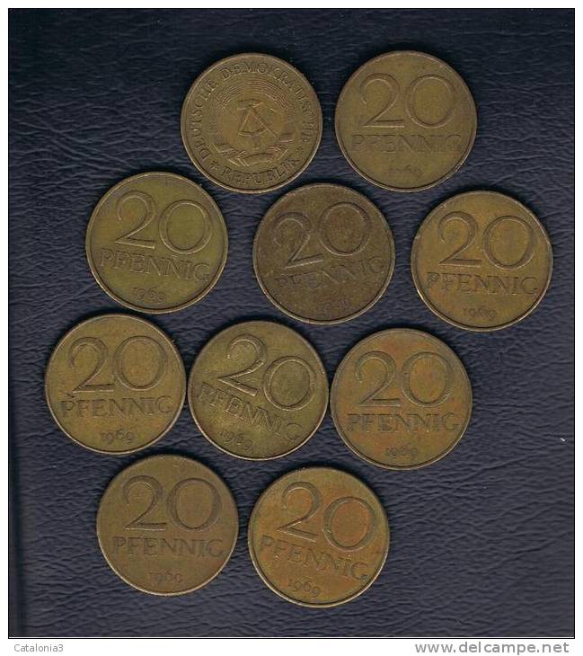 ALEMANIA - GERMANY -  REP. DEM.  Lote 10 Monedas X 20 Pfennig 1969 - Otros & Sin Clasificación