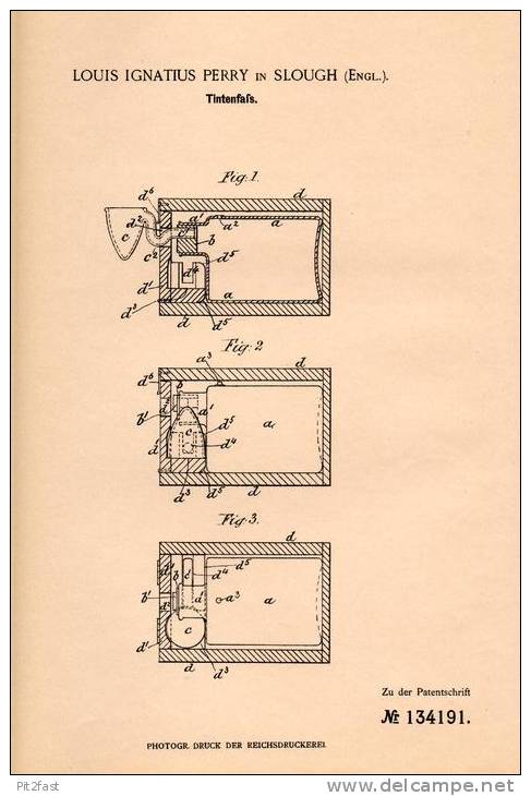 Original Patentschrift - L. Perry In Slough , England , 1901 , Inkpot , Tintenfass , Ink  !!! - Tintenfässer