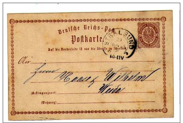 Hufeisenstempel Stralsund 29. November 1872 Auf Karte Nach Weida - Briefe U. Dokumente