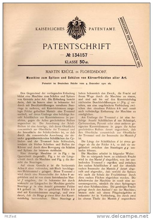 Original Patentschrift - M. Krügl In Floridsdorf - Wien , 1901 , Maschine Für Körnerfrucht , Früchte , Getreide !!! - Maschinen