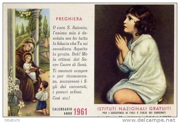 Calendarietto - Istituto Nazionale Gratuiti Per L'assistenza Ai Figli E Figlie Dei Carcerati - Roma 1961 - Petit Format : 1961-70