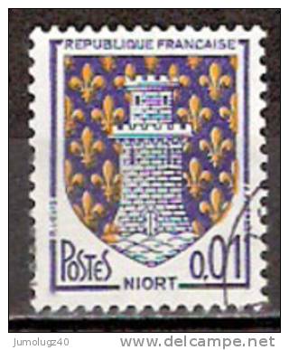 Timbre France Y&T N°1351A (05) Obl.  Armoirie De Niort.  0.01 F. Bleu Et Jaune. Cote 0,15 € - 1941-66 Coat Of Arms And Heraldry