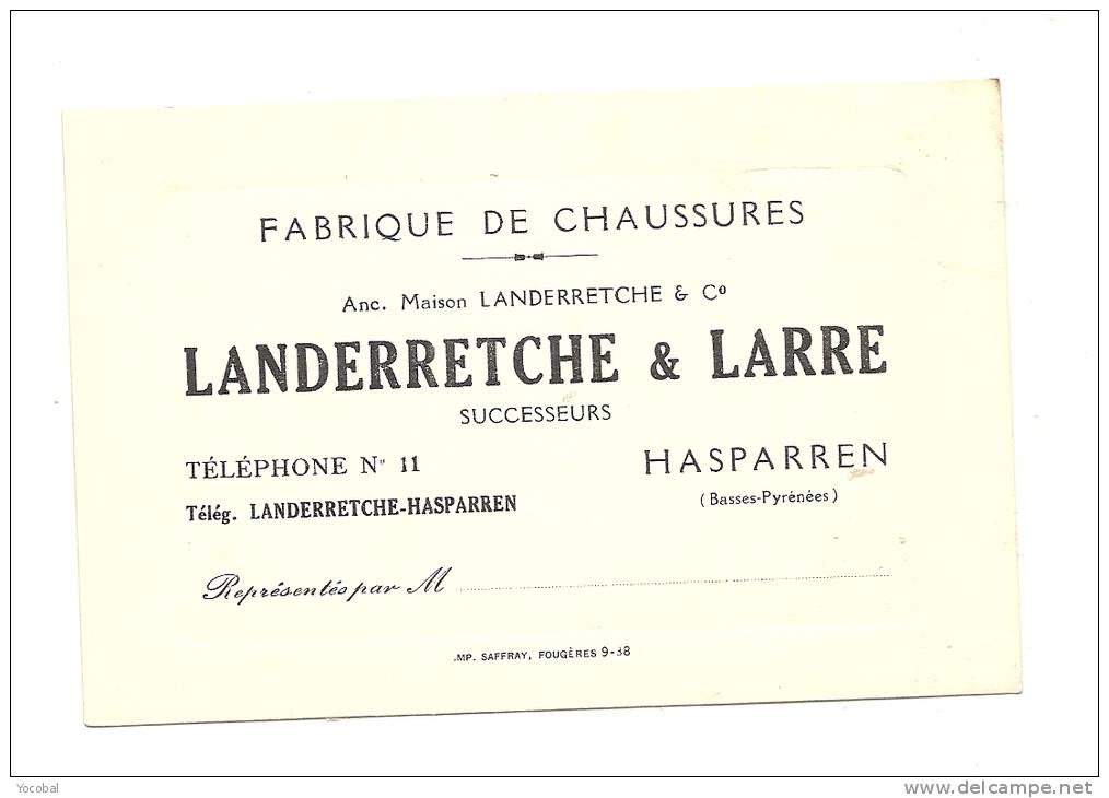 Carte De Visite , Landerretche & Larre - Fabrique De Chaussures - Hasparren (64) - Cartes De Visite