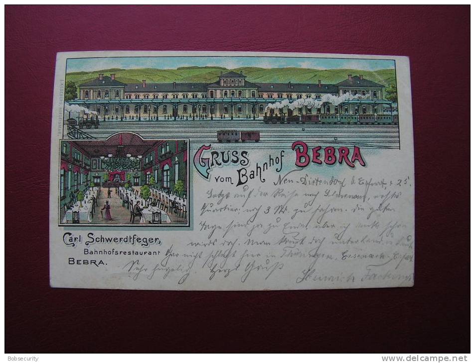 == Bebra Bahnhof Litho Restaurant  Bahnhpost Berlin  Eisenach - 1899  Eisenbahn Zug - Bebra