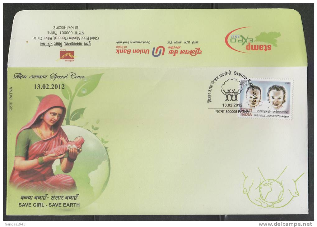 INDIA  2012  Save Girl Chils - Save Earth  Union Bank  Special Cover   #  45175  Indien Inde - Other & Unclassified