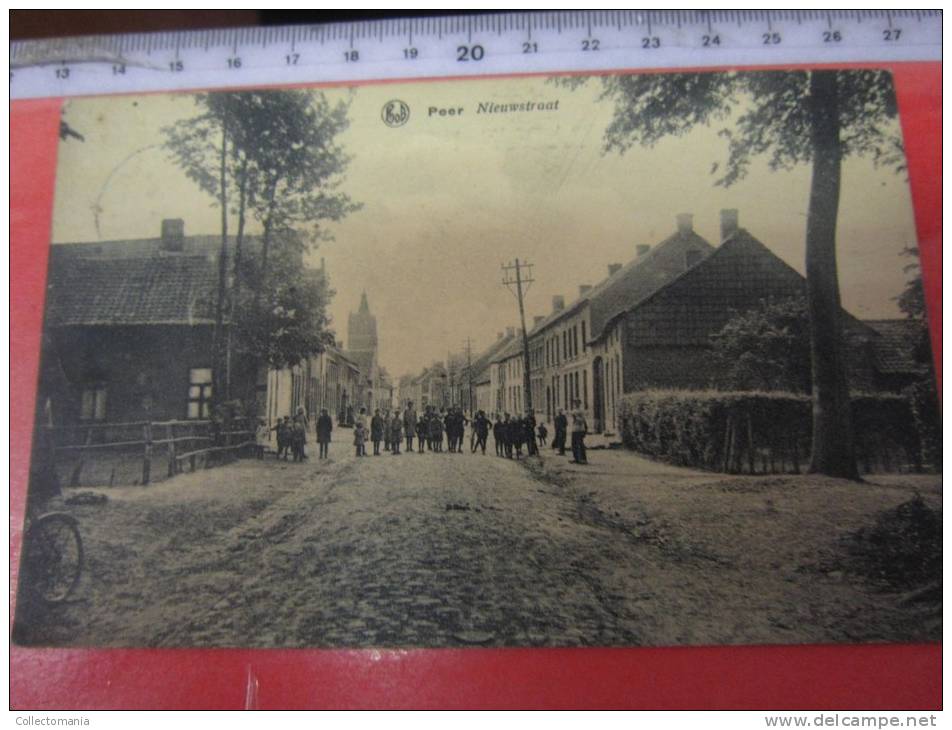 4 Postk.  PEER   : Nieuwstr.,       MOLEN,       WINDMOLEN,       STADHUIS - Peer