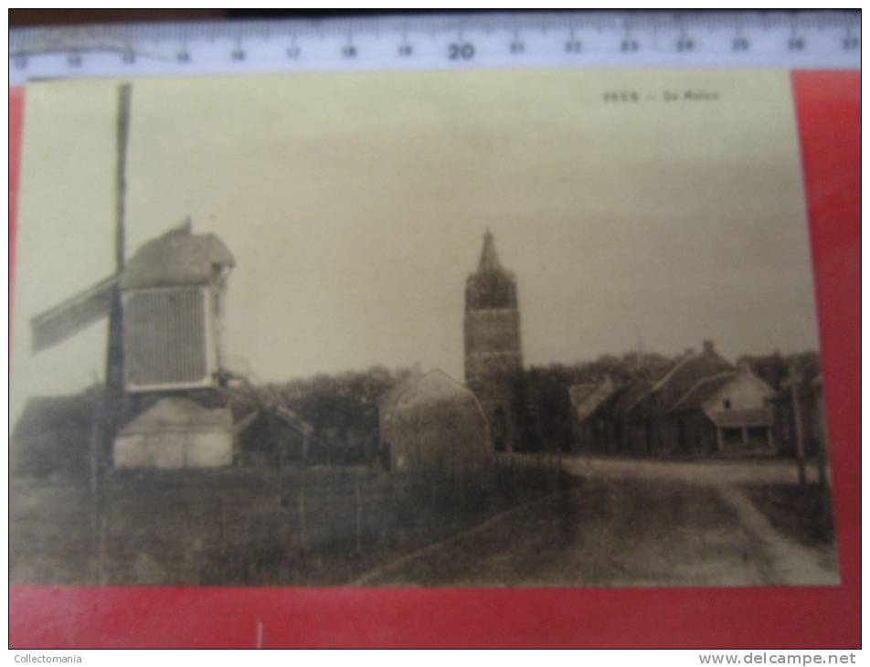 4 postk.  PEER   : Nieuwstr.,       MOLEN,       WINDMOLEN,       STADHUIS