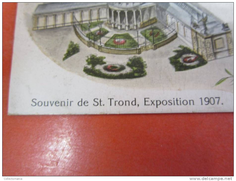 9  postk.:    St.TRUIDEN:     Souvenir (2),    Grand place,  ,  Expo du Limbourg a St. TROND (1907)(5)         .,