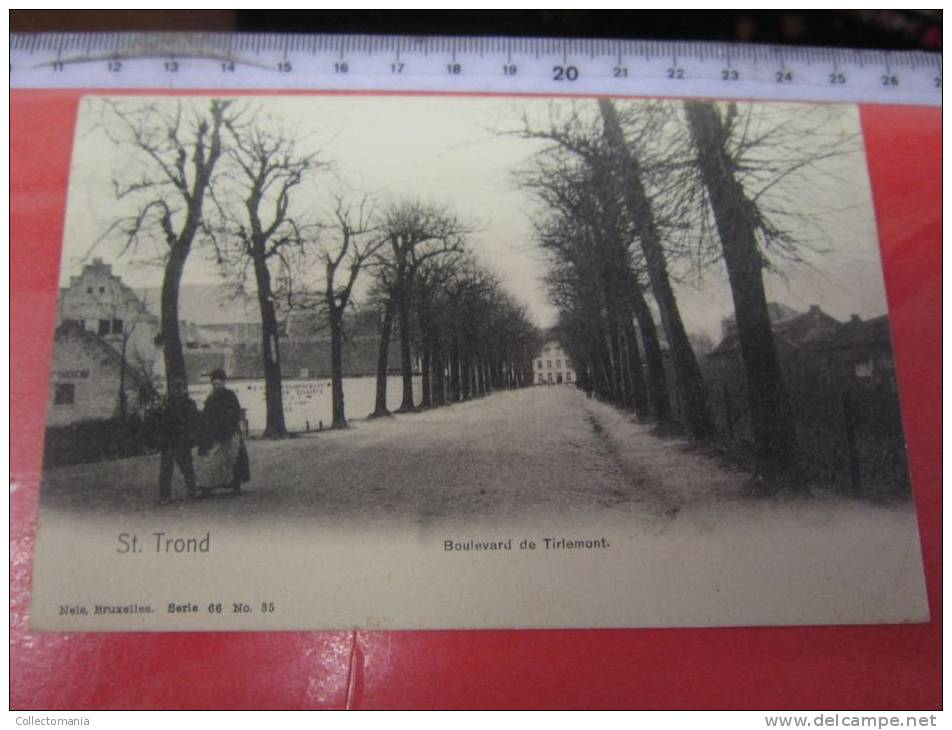 9  postk.:    St.TRUIDEN:  Bld  TIRLEMONT, GARE,  Collège,  Chateau de RYckel,  Exposition (1907) (5)