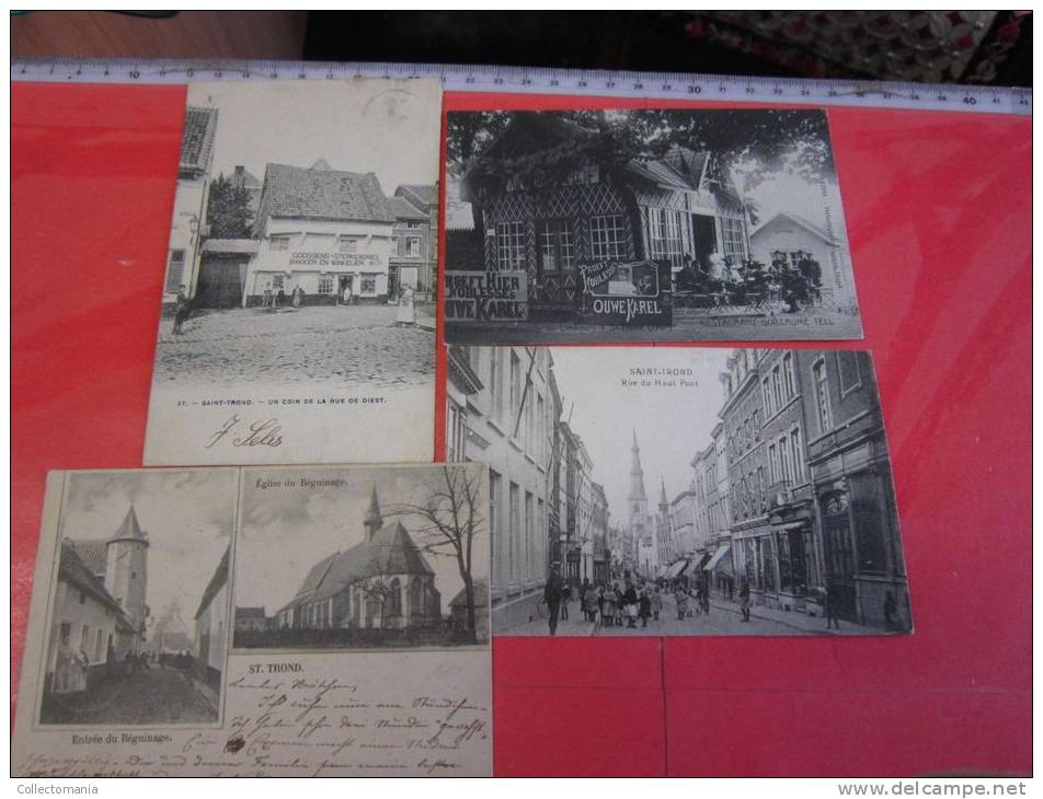 4 Postk.:    St.TRUIDEN: Coin De La Rue De DIEST,    REST.G.TELL,    BEGUINAGE,     Rue Haut Pont - Sint-Truiden