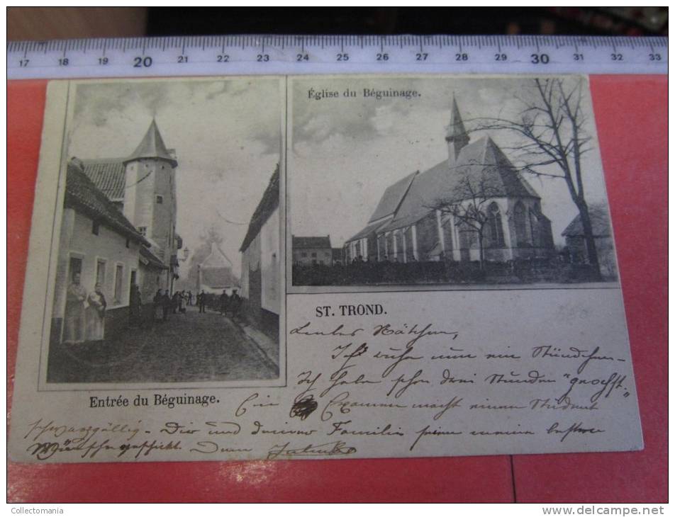 4 postk.:    St.TRUIDEN: coin de la rue de DIEST,    REST.G.TELL,    BEGUINAGE,     rue haut pont