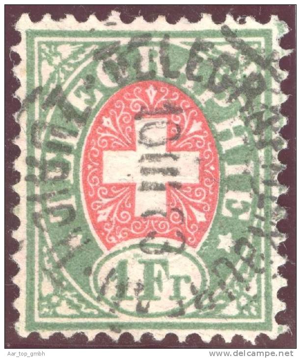 Heimat ZHS Zürich Telegraphenbüro 1883-03-10 Vollstempel Auf 1Fr. Grün Telegraphen-Marke Faser - Telegraafzegels