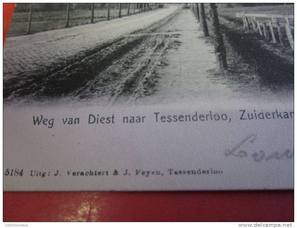 3 postk.:   TESSENDERLOO: Weg v Diest naar TESSENDERLOO genummerd A 5184 Verachterd en Feyen NEERSTR.,        Statiestr.