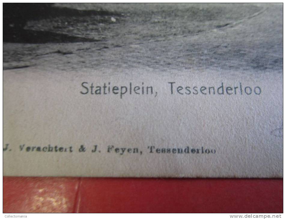 3 postk.:   TESSENDERLOO: STATIEPLEIN ( gen. A 5189 verachtert Feyen ),  KERK  .PANOROMA