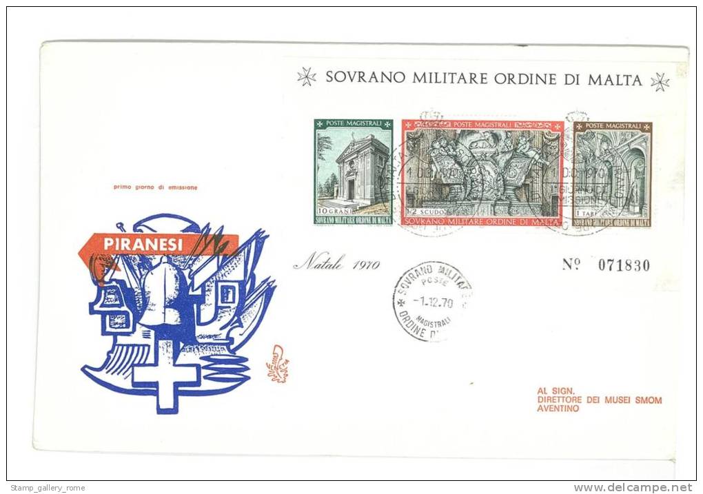 FDC VENETIA - ANNO  1970 - FOGLIETTO NATALE -   SMOM - S.M.O.M. SOVRANO MILITARE ORDINE DI MALTA - Sovrano Militare Ordine Di Malta