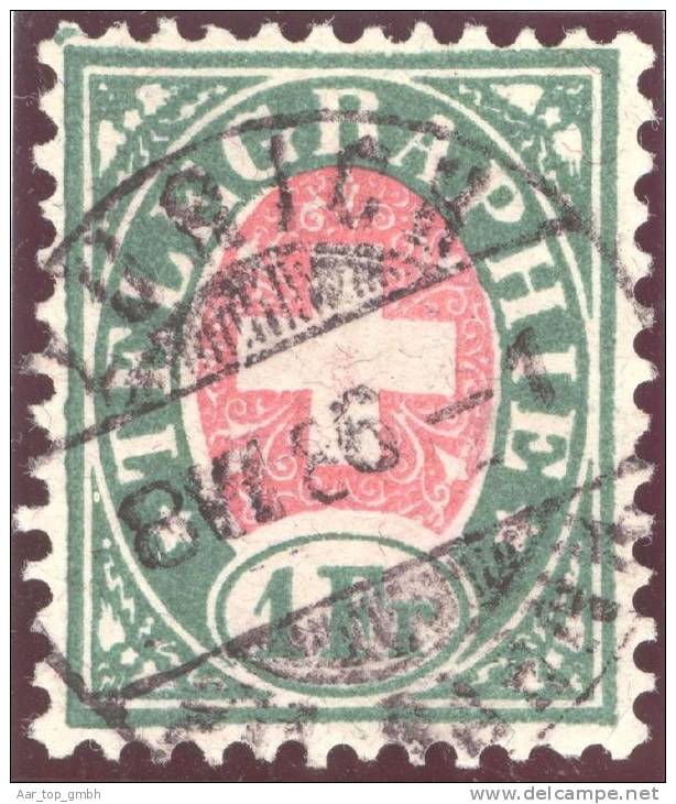 Heimat ZHS ZÜRICH 1886-06-08 Vollstempel Auf 1Fr. Grün Faser Telegraphen-Marke - Telegrafo