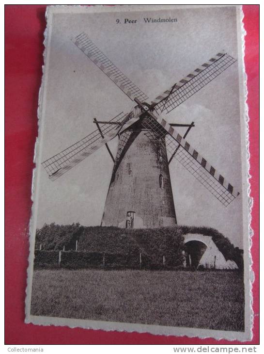 4 postk.  PEER   :  MARKT,      WINDMOLEN,      KIOSK,        KERKSTR.