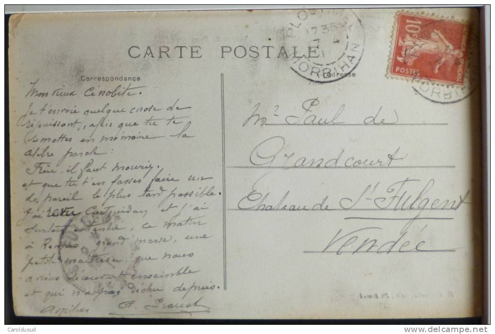 Manuscrit Unique Ploermel Voyagé 1911 Signé AUGUSTE PROUST A PAUL DE GRANDCOURT Timbre Cachet Chateau St Fulgent - Hommes Politiques & Militaires