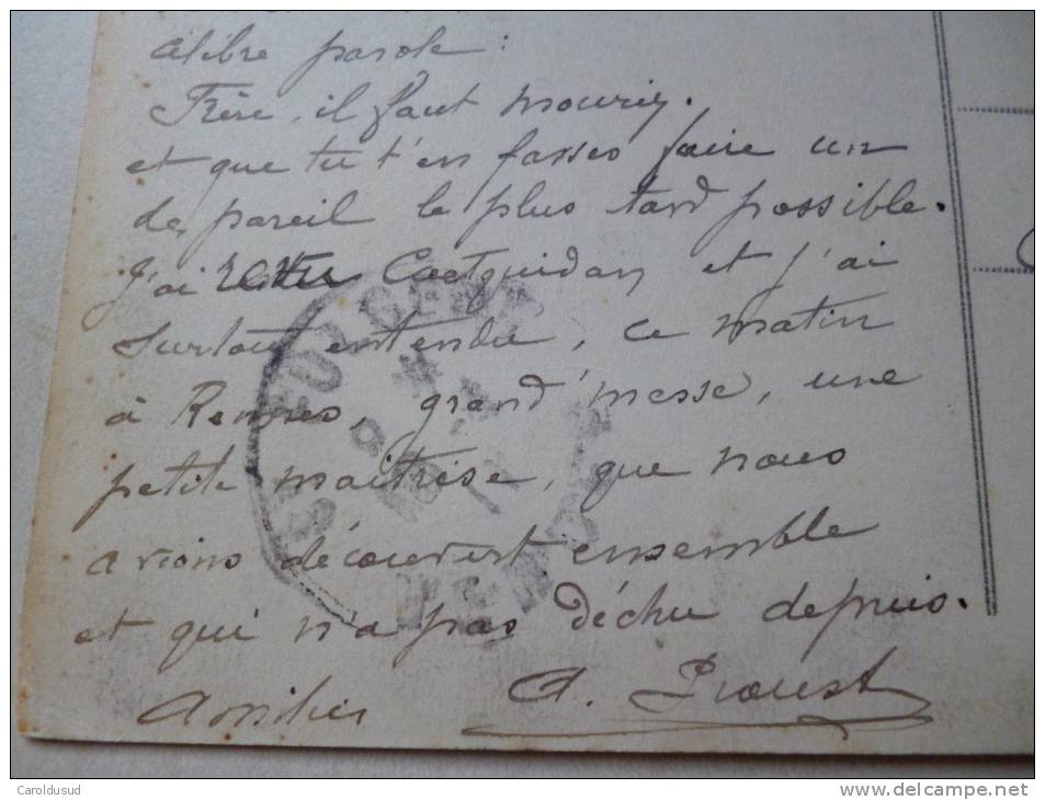 Manuscrit Unique Ploermel Voyagé 1911 Signé AUGUSTE PROUST A PAUL DE GRANDCOURT Timbre Cachet Chateau St Fulgent - Hommes Politiques & Militaires