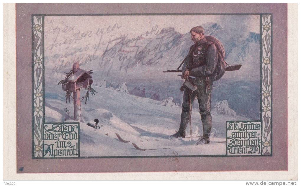 MILITARIA, SOLDIER , TUMB, SNOW, MOUNTAIN, KUKFELDPOSTAMT, CENSORED - Soldatenfriedhöfen