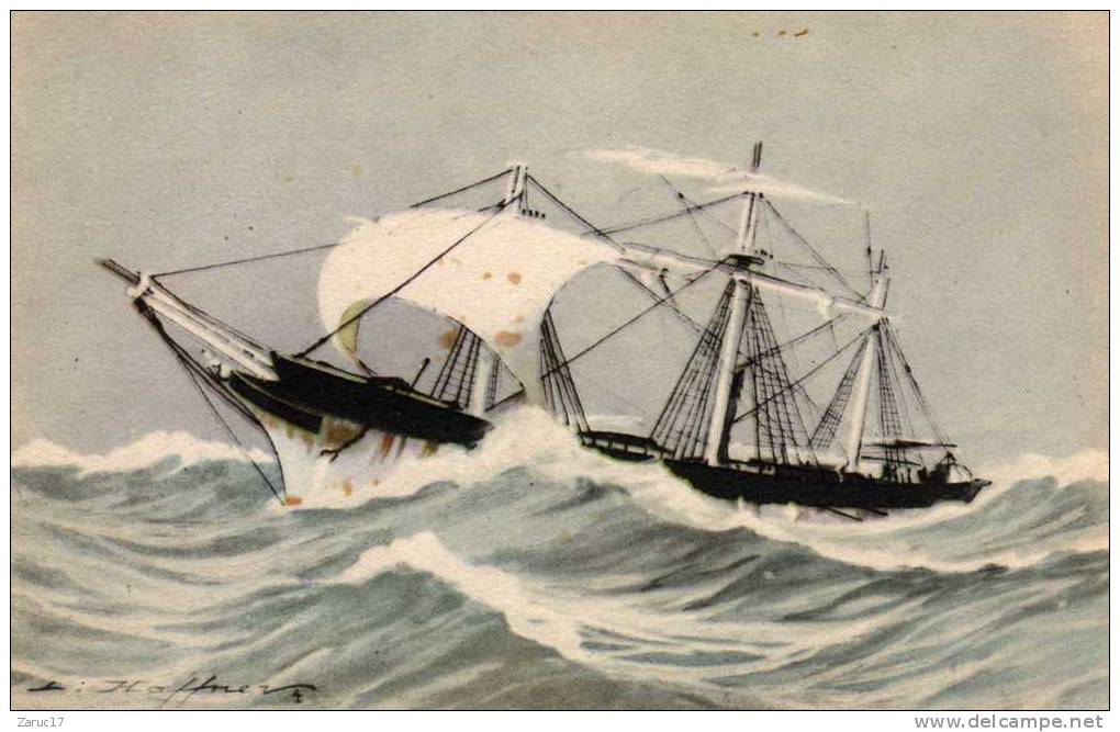 Carte Postale Haffner En Fuite Chargé Par L Ouragan Navire A Perdu Une Partie De Sa Mature Vaisseau Bateau À Voile Mat - Haffner